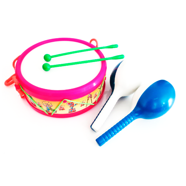 Musical tambor y maracas