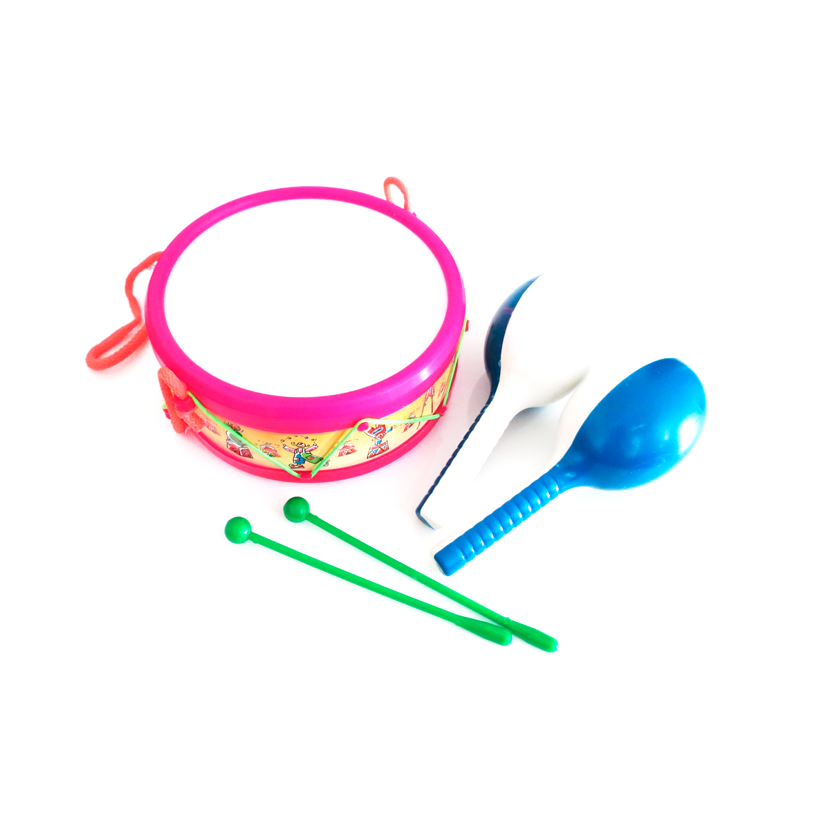 Musical tambor y maracas